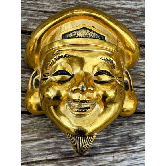 Vintage Gold Metal Asian Men Smiling Faces Wall Decor - Picture 4 of 16